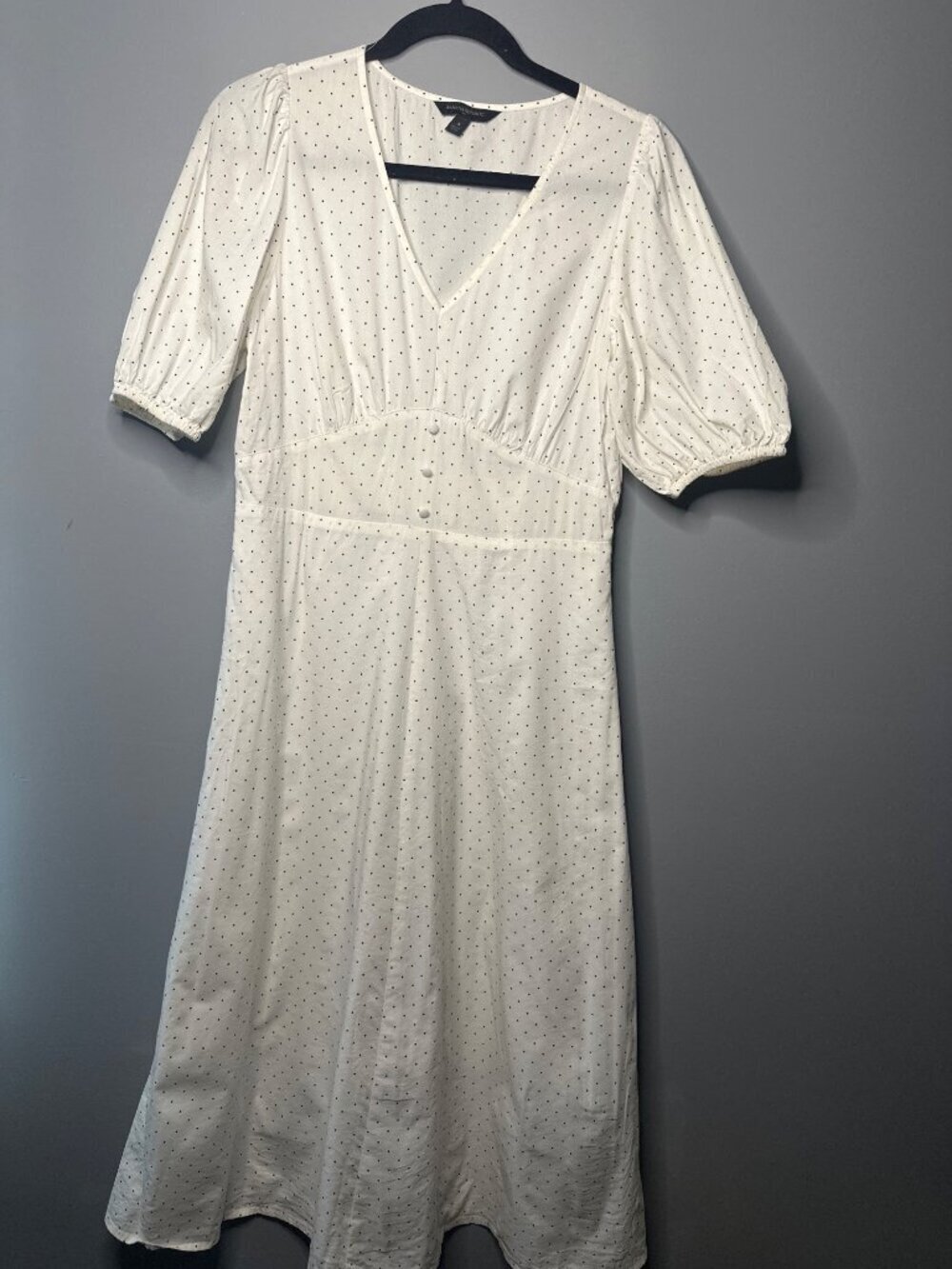 Banana Republic Size 4 Ivory Midi Dress Polka Dot Allover Classic Career Chic